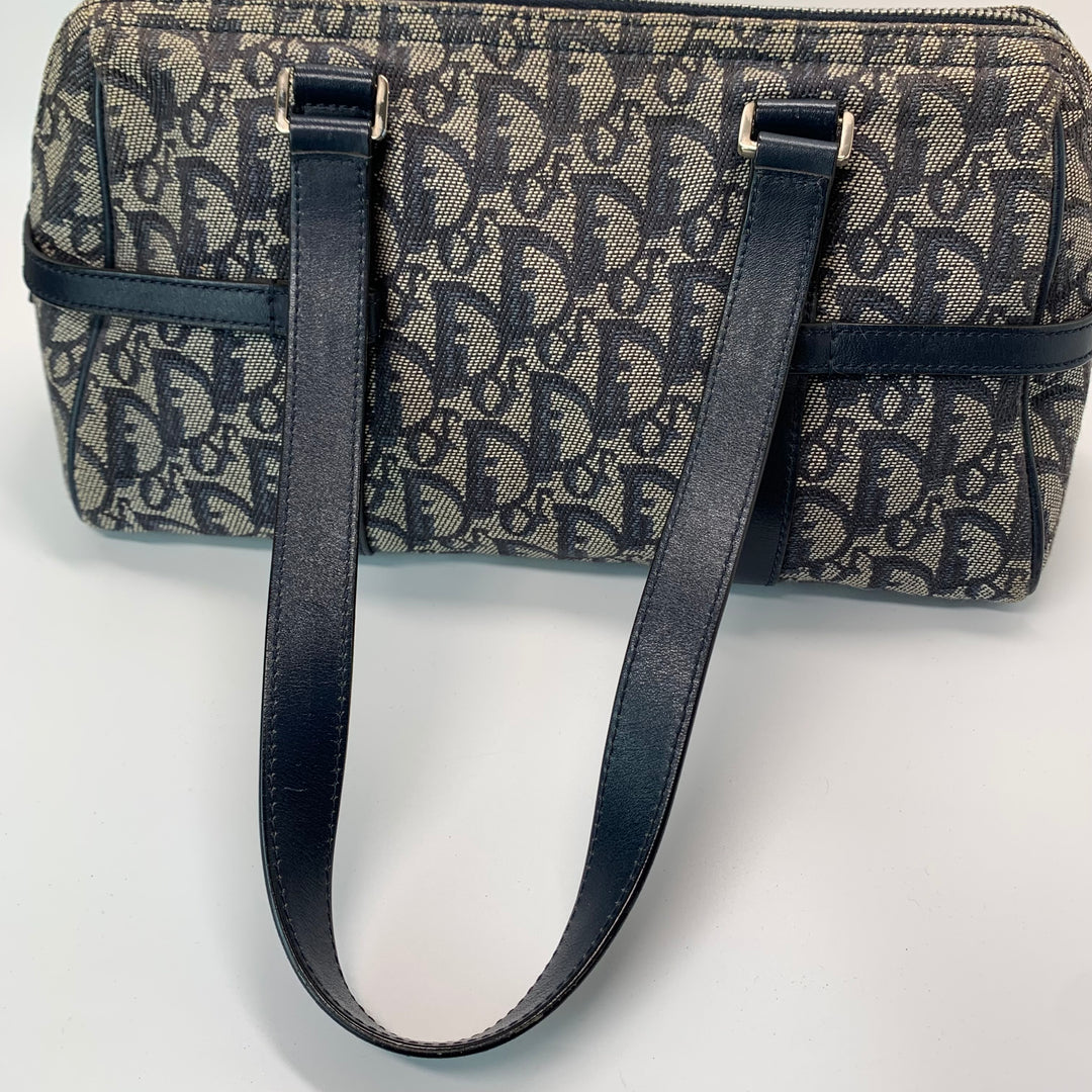 Christian Dior Vintage Diorissimo Logo Oblique Charms Boston Canvas Bag