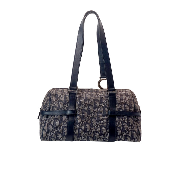 Back of the Dior Vintage Oblique Bowling Bag in Navy Blue Canvas.