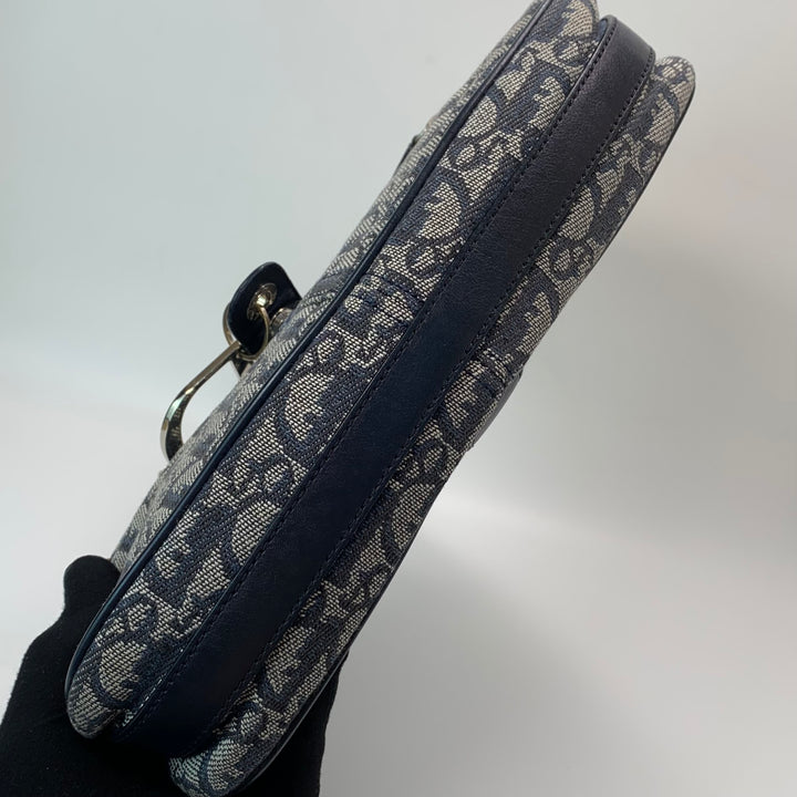 Dior Vintage Oblique Trotter Baguette Bag with D Charm Navy Blue Canvas