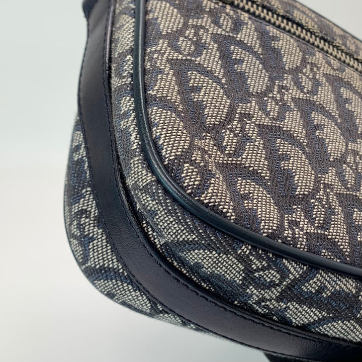 Dior Vintage Oblique Trotter Baguette Bag with D Charm Navy Blue Canvas