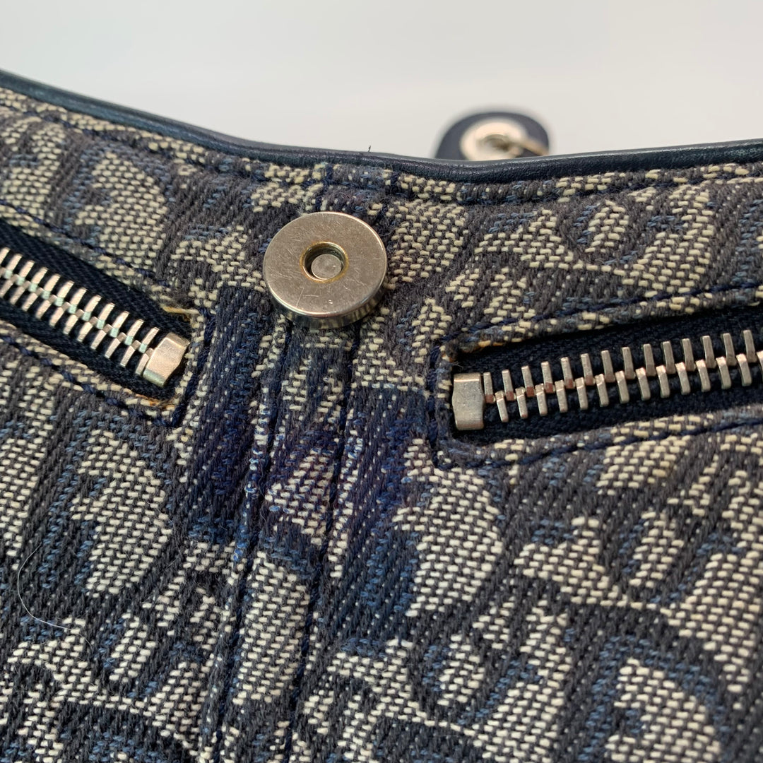 Dior Vintage Oblique Trotter Baguette Bag with D Charm Navy Blue Canvas
