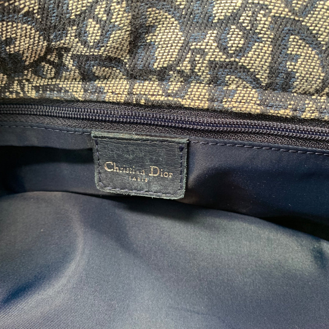Dior Vintage Oblique Trotter Baguette Bag with D Charm Navy Blue Canvas