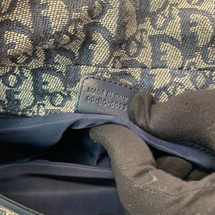 Dior Vintage Oblique Trotter Baguette Bag with D Charm Navy Blue Canvas