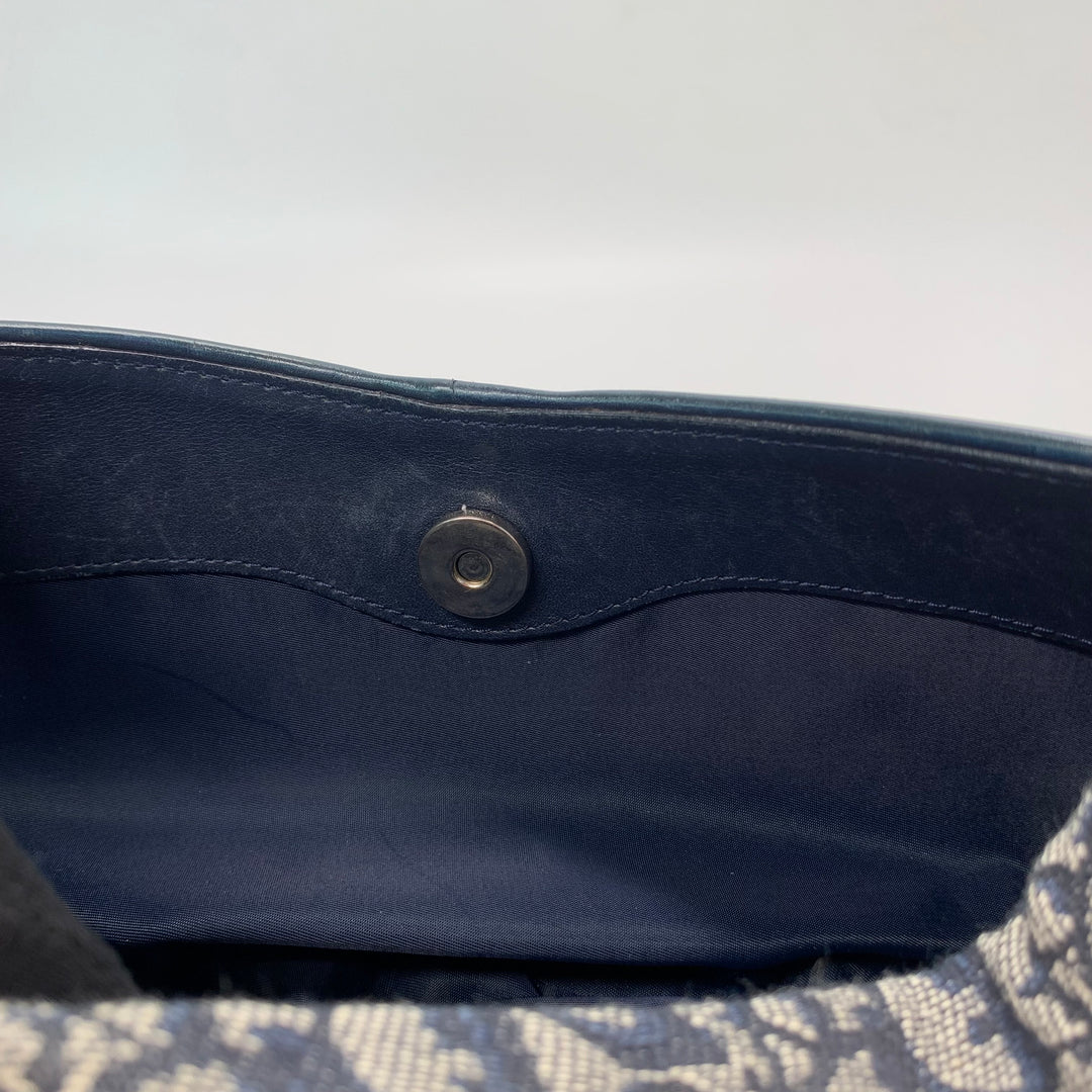 Dior Vintage Oblique Trotter Baguette Bag with D Charm Navy Blue Canvas