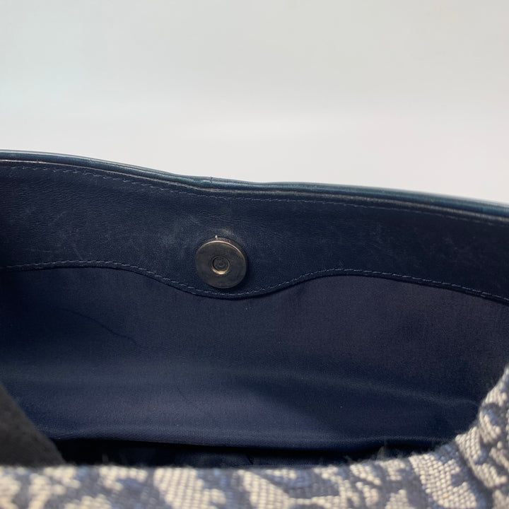 Dior Vintage Oblique Trotter Baguette Bag with D Charm Navy Blue Canvas