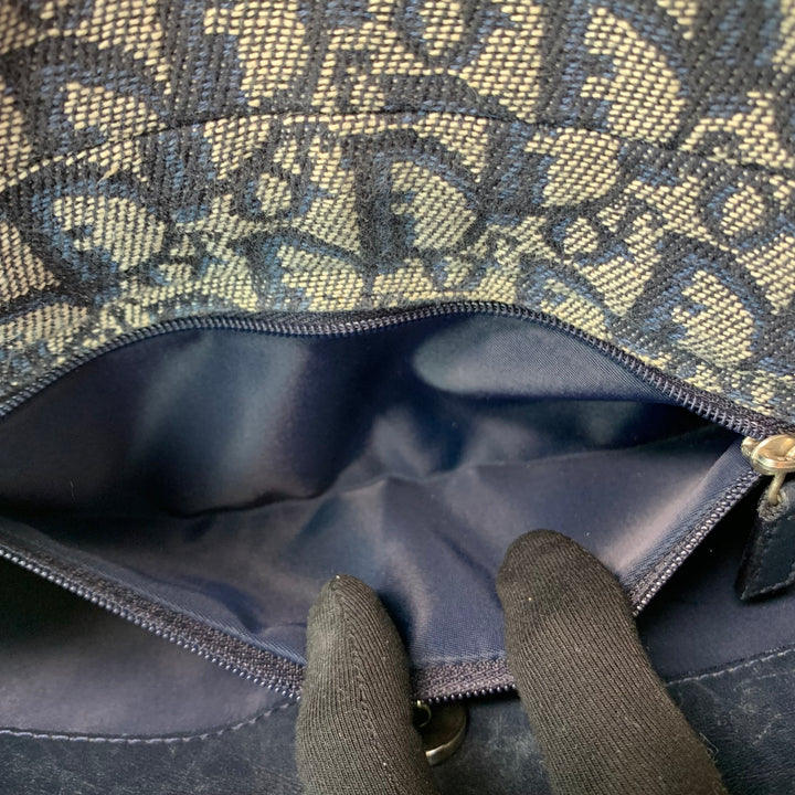 Dior Vintage Oblique Trotter Baguette Bag with D Charm Navy Blue Canvas