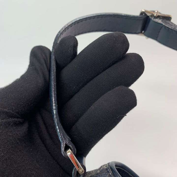 Dior Vintage Oblique Trotter Baguette Bag with D Charm Navy Blue Canvas