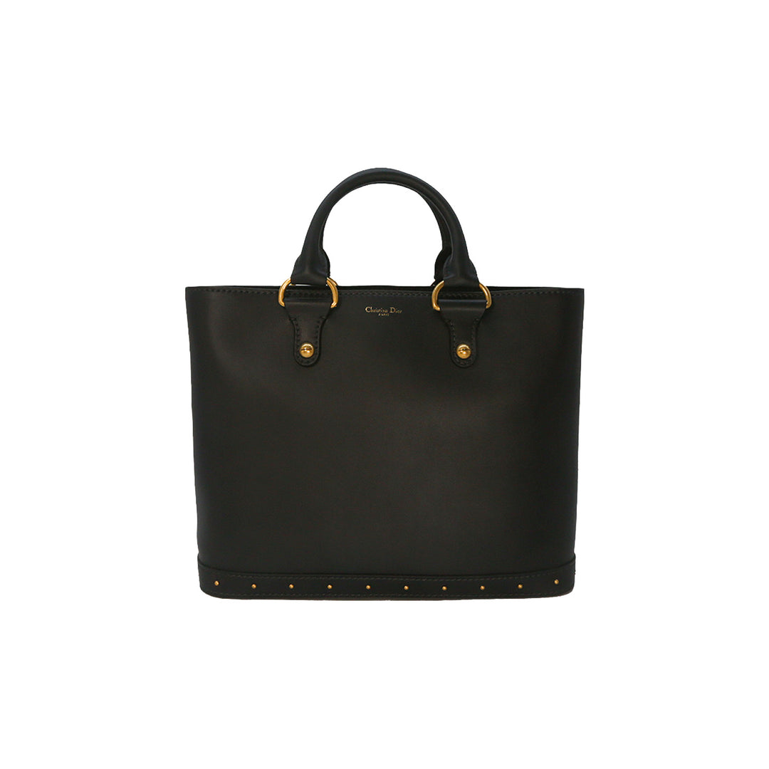 Dior Avenue Tote Bag Black Smooth Calfskin Gold Studded