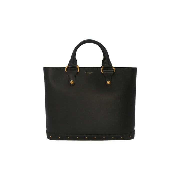 Dior Avenue Tote Bag Black Smooth Calfskin Gold Studded