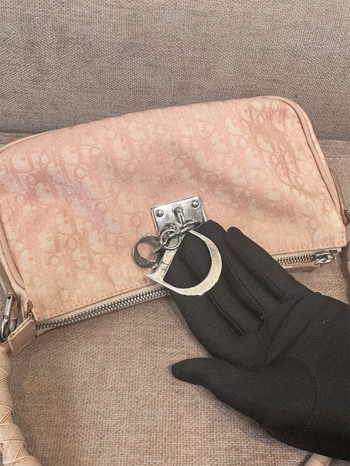 Dior Vintage Diorissimo Lovely Shoulder Bag Pink Canvas Silver Hardware