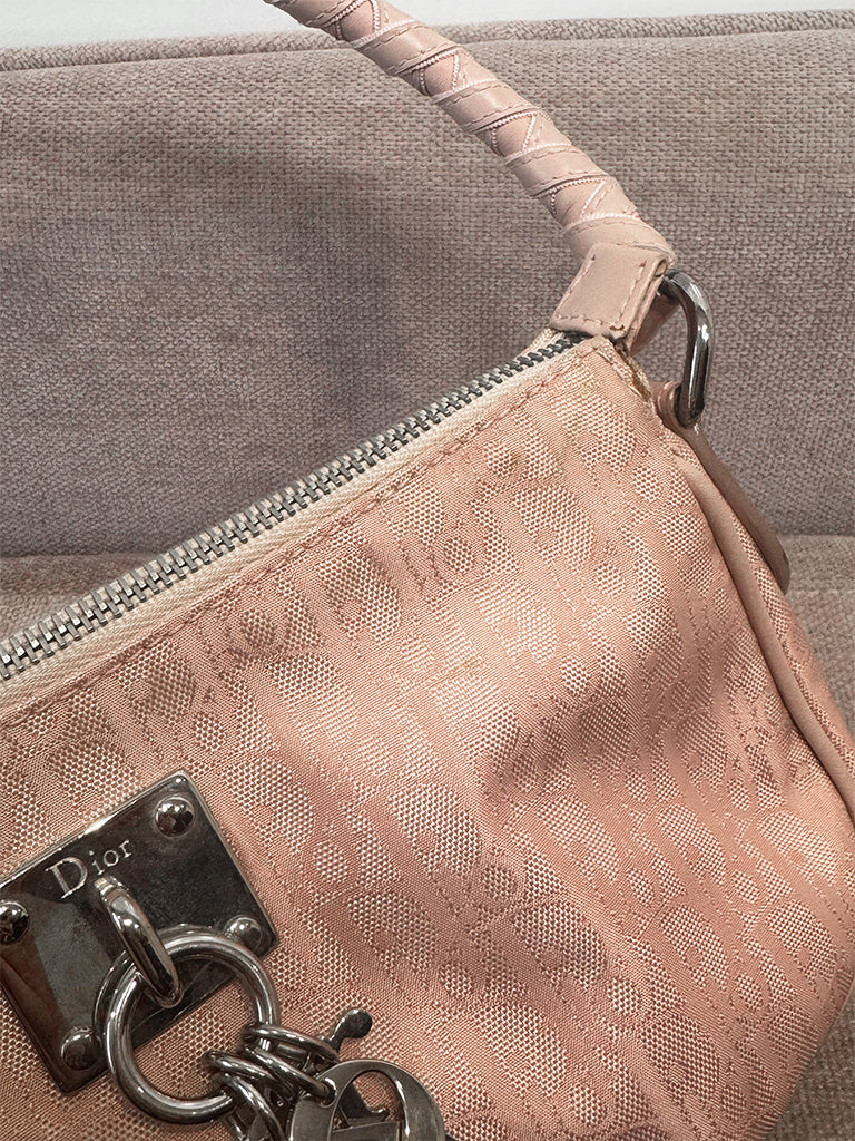 Dior Vintage Diorissimo Lovely Shoulder Bag Pink Canvas Silver Hardware