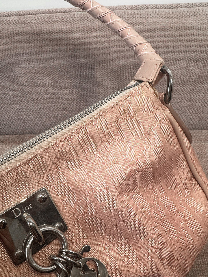 Dior Vintage Diorissimo Lovely Shoulder Bag Pink Canvas Silver Hardware