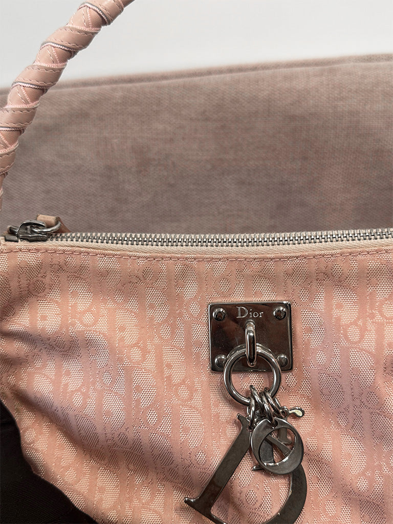 Dior Vintage Diorissimo Lovely Shoulder Bag Pink Canvas Silver Hardware