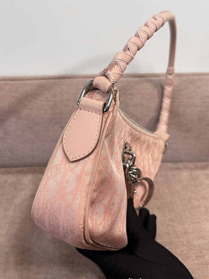 Dior Vintage Diorissimo Lovely Shoulder Bag Pink Canvas Silver Hardware