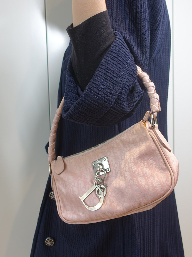 Dior Vintage Diorissimo Lovely Shoulder Bag Pink Canvas Silver Hardware