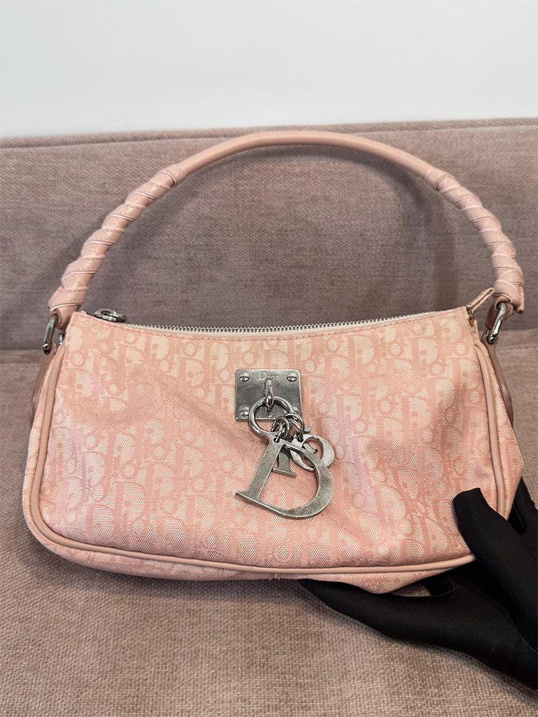 Dior Vintage Diorissimo Lovely Shoulder Bag Pink Canvas Silver Hardware