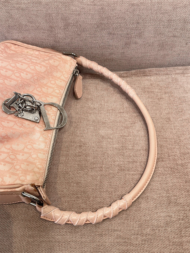 Dior Vintage Diorissimo Lovely Shoulder Bag Pink Canvas Silver Hardware