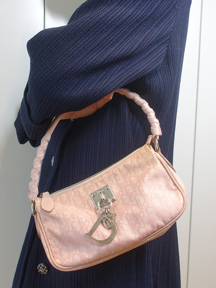 Dior Vintage Diorissimo Lovely Shoulder Bag Pink Canvas Silver Hardware
