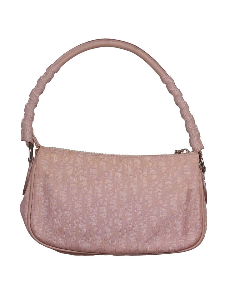 Back view of the Vintage Dior Lovely shoulder bag with pink canvas.