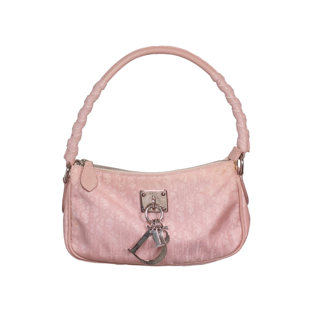 Dior Vintage Diorissimo Lovely Shoulder Bag Pink Canvas Silver Hardware