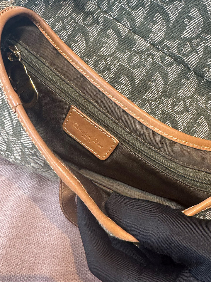 Interior lining and zip pocket of the Vintage Dior Saddle bag.