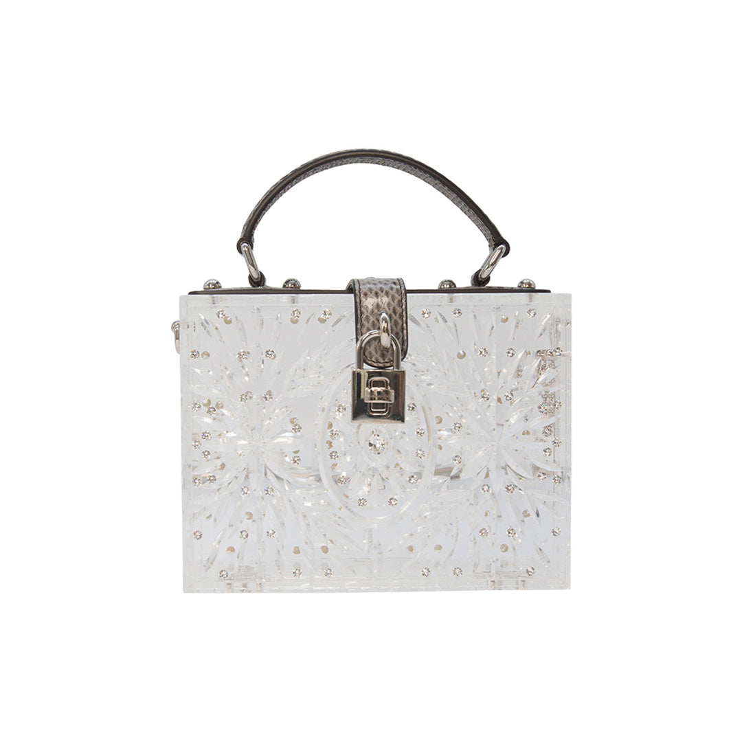 Dolce & Gabbana Plexiglass Embellished Dolce Box Bag Clear Crystal Grey Snake Leather Silver Hardware