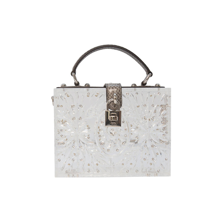 Dolce & Gabbana Plexiglass Embellished Dolce Box Bag Clear Crystal Grey Snake Leather Silver Hardware