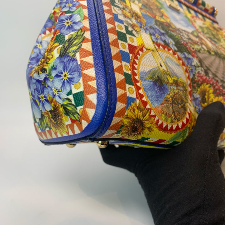 Dolce & Gabbana Large Miss Sicily Bag Floral Village Print in Multi-Colour Leather