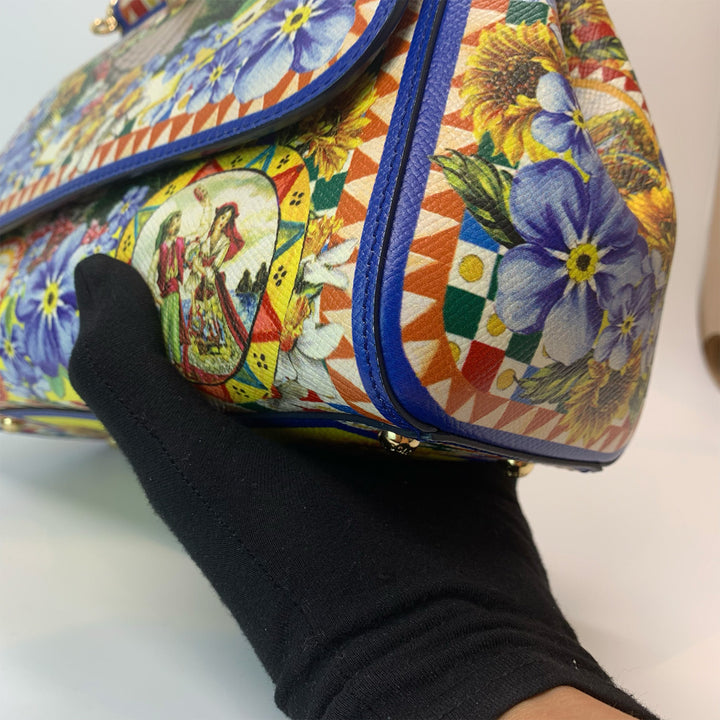 Dolce & Gabbana Large Miss Sicily Bag Floral Village Print in Multi-Colour Leather