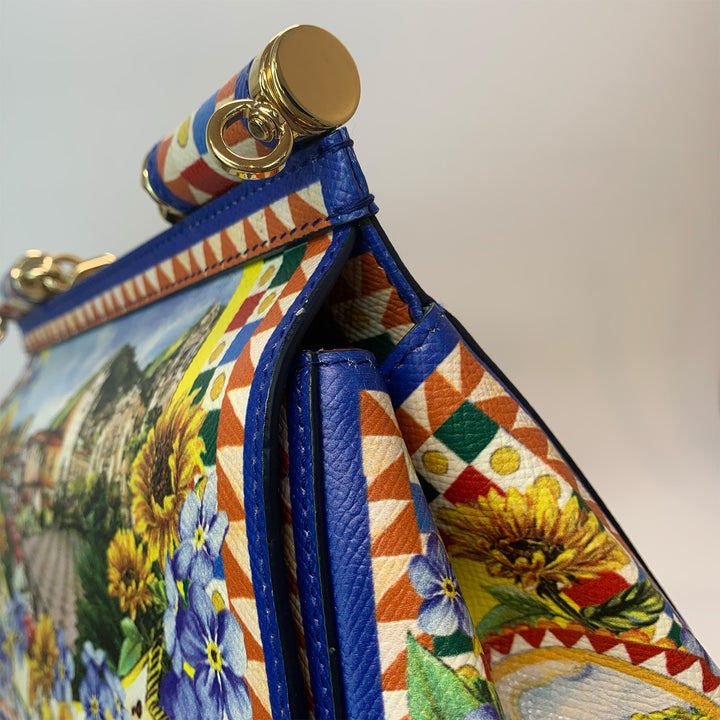Dolce & Gabbana Large Miss Sicily Bag Floral Village Print in Multi-Colour Leather