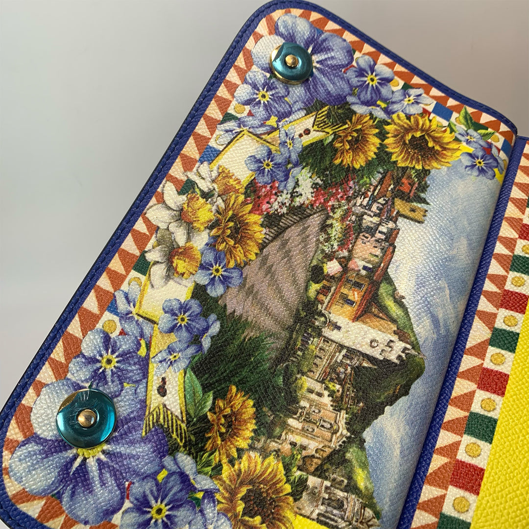 Dolce & Gabbana Large Miss Sicily Bag Floral Village Print in Multi-Colour Leather