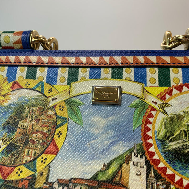 Dolce & Gabbana Large Miss Sicily Bag Floral Village Print in Multi-Colour Leather