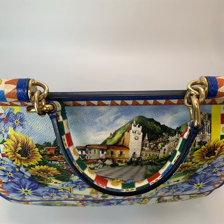 Dolce & Gabbana Large Miss Sicily Bag Floral Village Print in Multi-Colour Leather