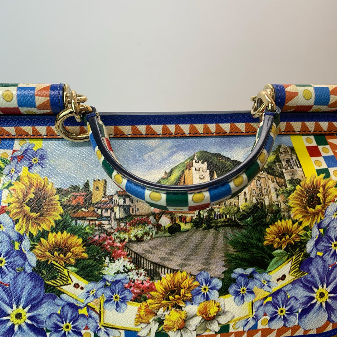 Dolce & Gabbana Large Miss Sicily Bag Floral Village Print in Multi-Colour Leather