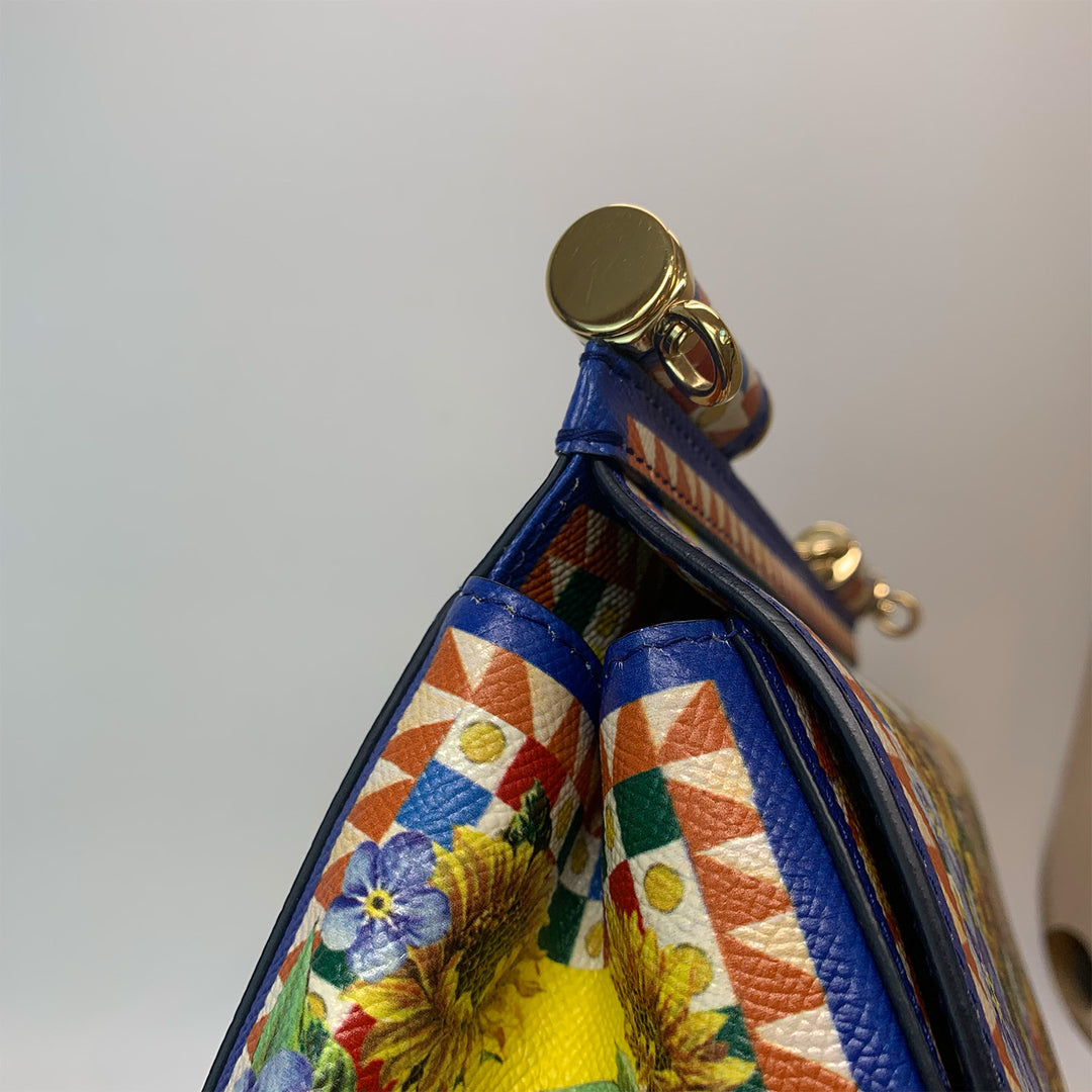 Dolce & Gabbana Large Miss Sicily Bag Floral Village Print in Multi-Colour Leather