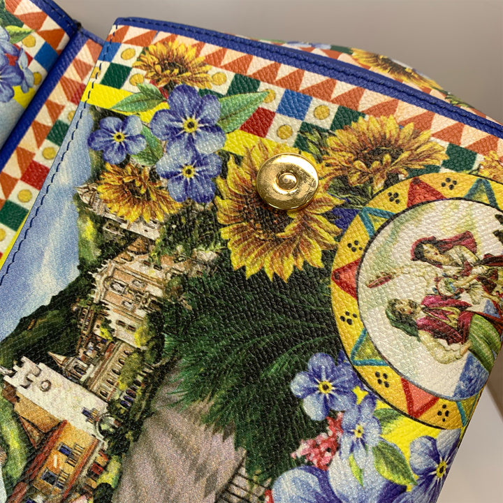 Dolce & Gabbana Large Miss Sicily Bag Floral Village Print in Multi-Colour Leather