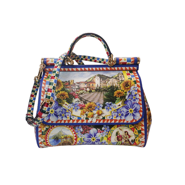 Dolce & Gabbana Large Miss Sicily Bag Floral Village Print in Multi-Colour Leather