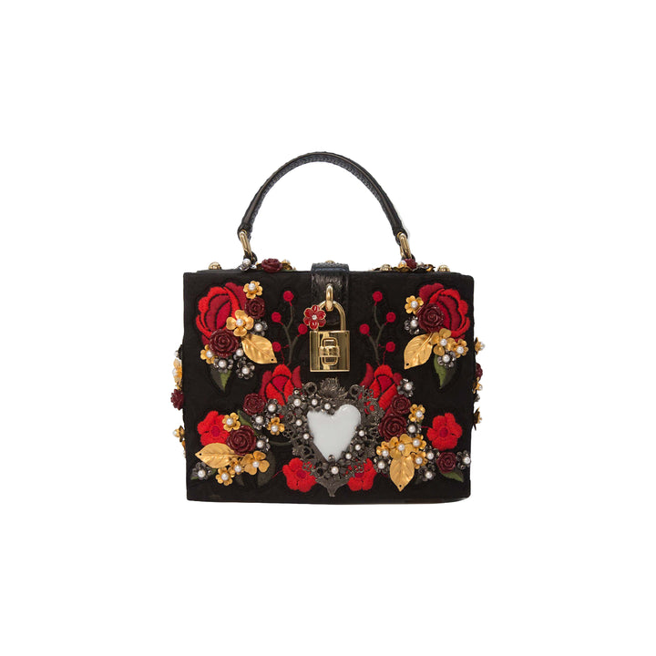 Dolce & Gabbana Sacred Heart & Roses Embroidered Box Bag Black Velvet
