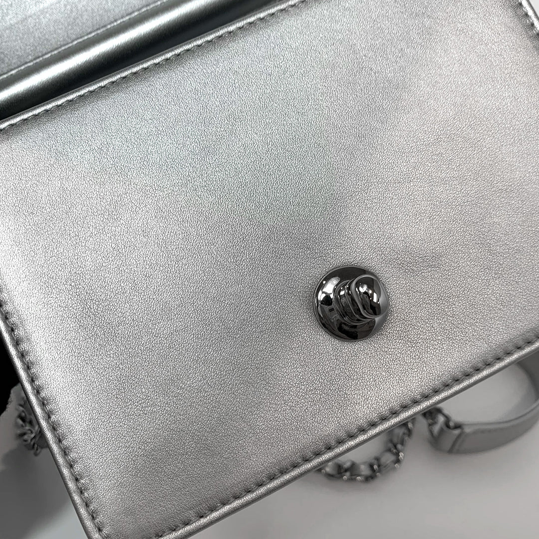 Chanel 2016 Calfskin Silver Mini Propeller Flap Bag with Silver Hardware