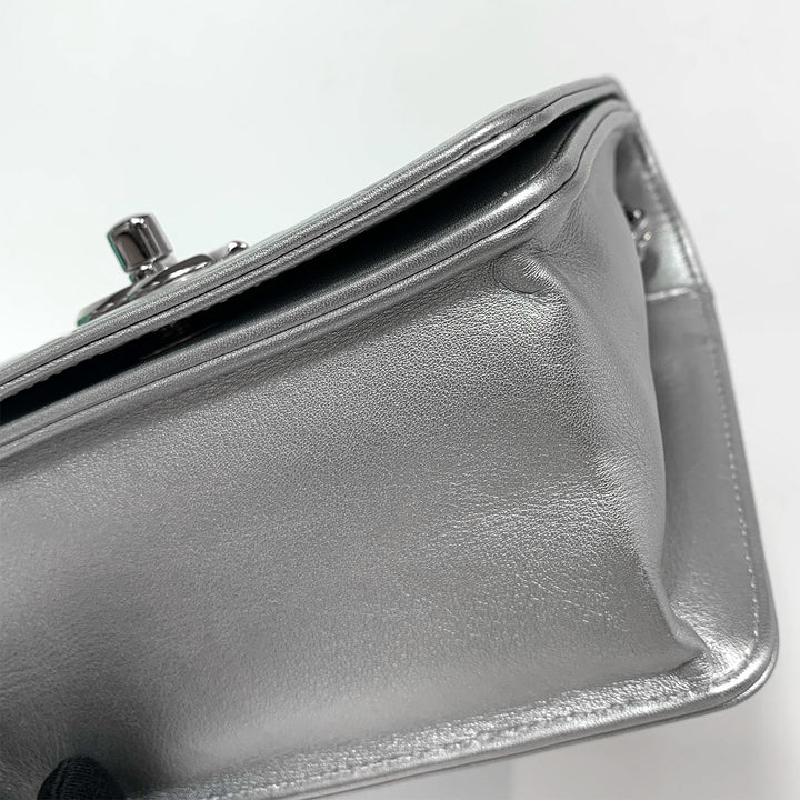 Chanel 2016 Calfskin Silver Mini Propeller Flap Bag with Silver Hardware