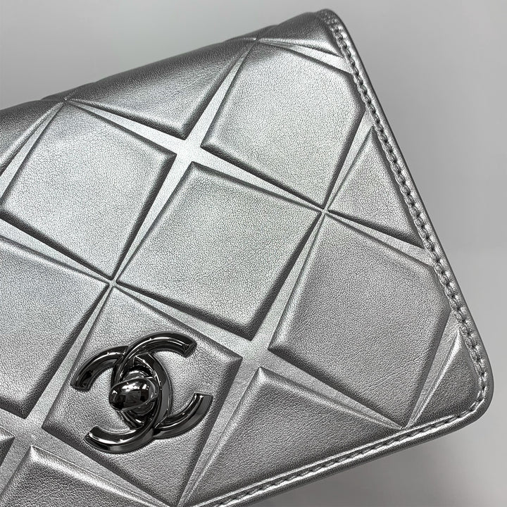 Chanel 2016 Calfskin Silver Mini Propeller Flap Bag with Silver Hardware