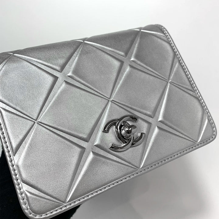 Chanel 2016 Calfskin Silver Mini Propeller Flap Bag with Silver Hardware