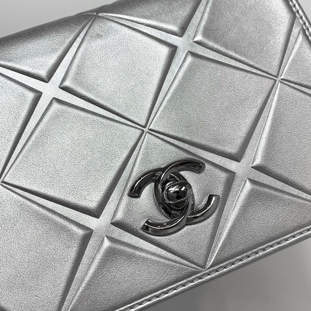 Chanel 2016 Calfskin Silver Mini Propeller Flap Bag with Silver Hardware