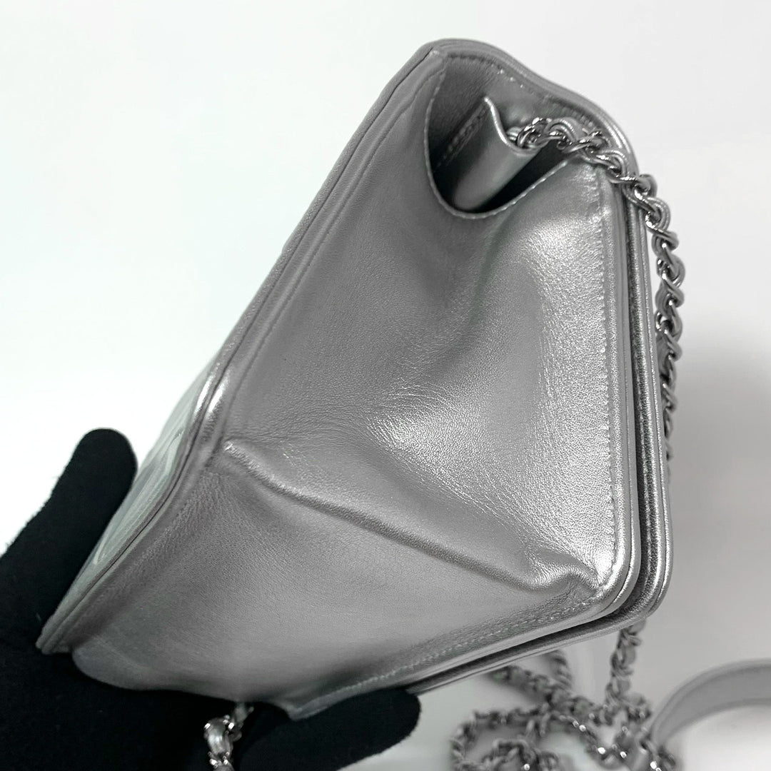 Chanel 2016 Calfskin Silver Mini Propeller Flap Bag with Silver Hardware