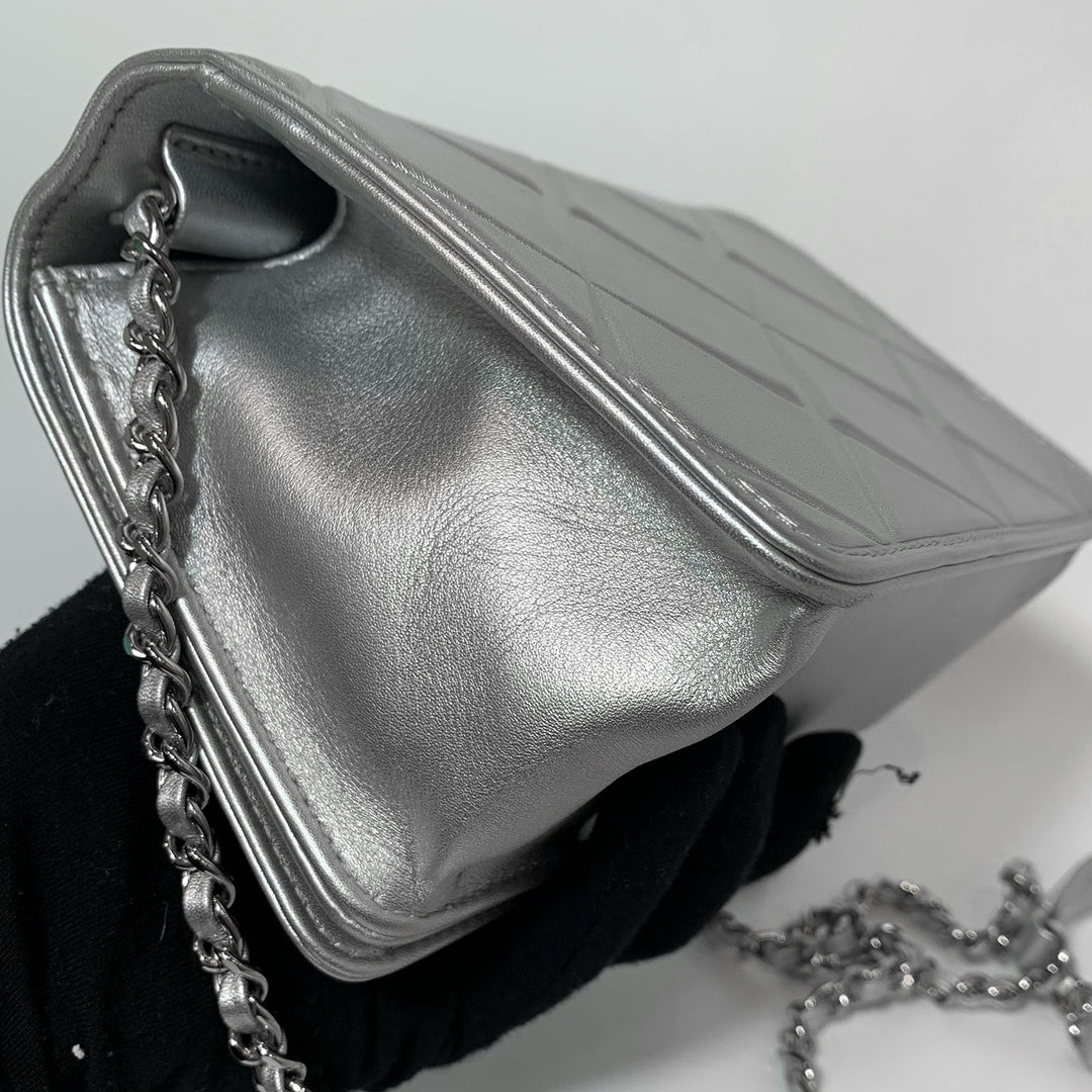 Chanel 2016 Calfskin Silver Mini Propeller Flap Bag with Silver Hardware