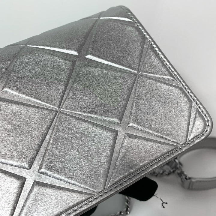 Chanel 2016 Calfskin Silver Mini Propeller Flap Bag with Silver Hardware