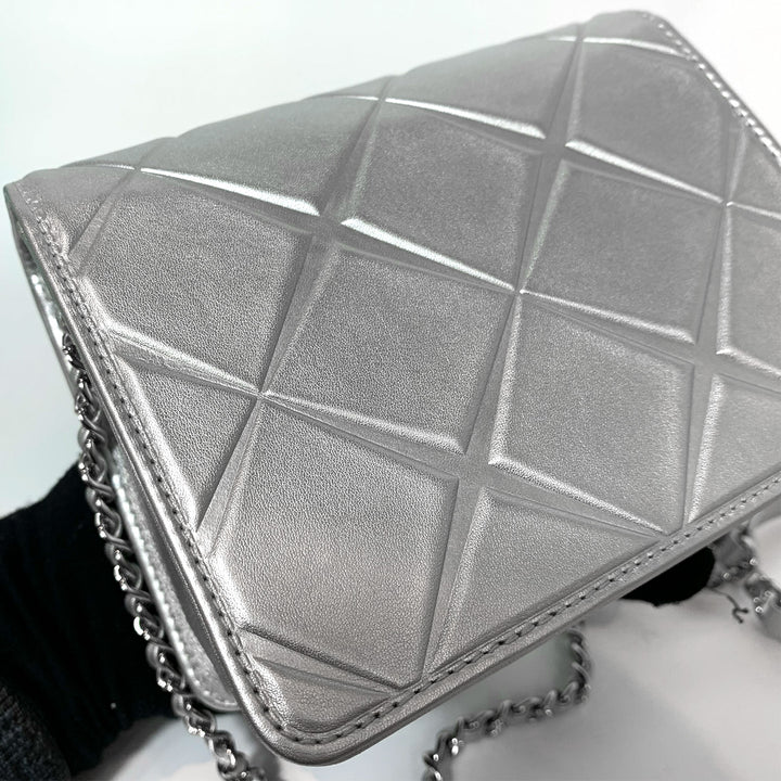 Chanel 2016 Calfskin Silver Mini Propeller Flap Bag with Silver Hardware