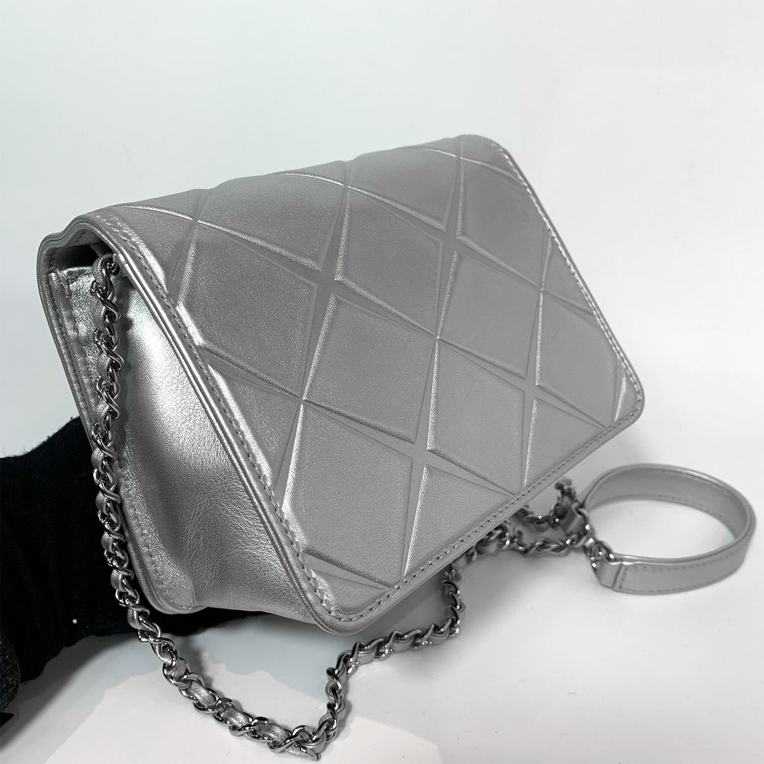 Chanel 2016 Calfskin Silver Mini Propeller Flap Bag with Silver Hardware