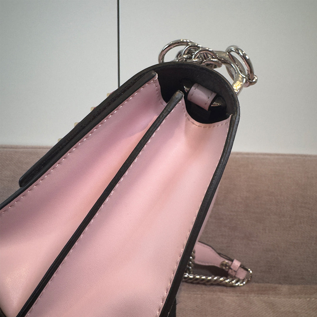 Fendi Kan I Bag Embellished Applique Leather Small In Pink Leather