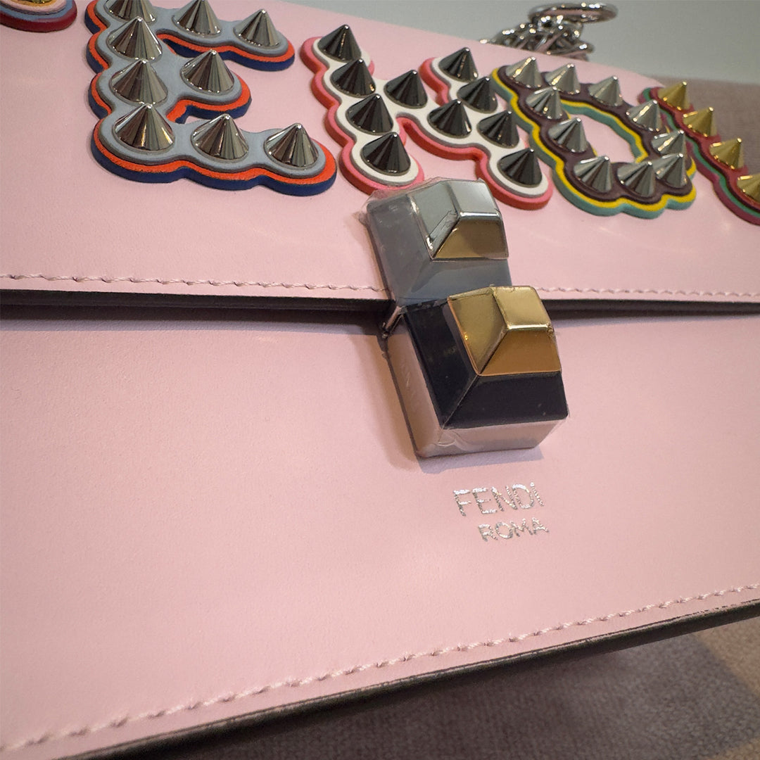 Fendi Kan I Bag Embellished Applique Leather Small In Pink Leather